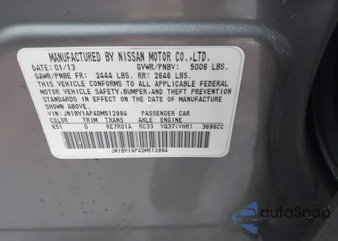 2013 Infiniti M37 z USA, uszkodzony, nr VIN JN1BY1AP4DM512994